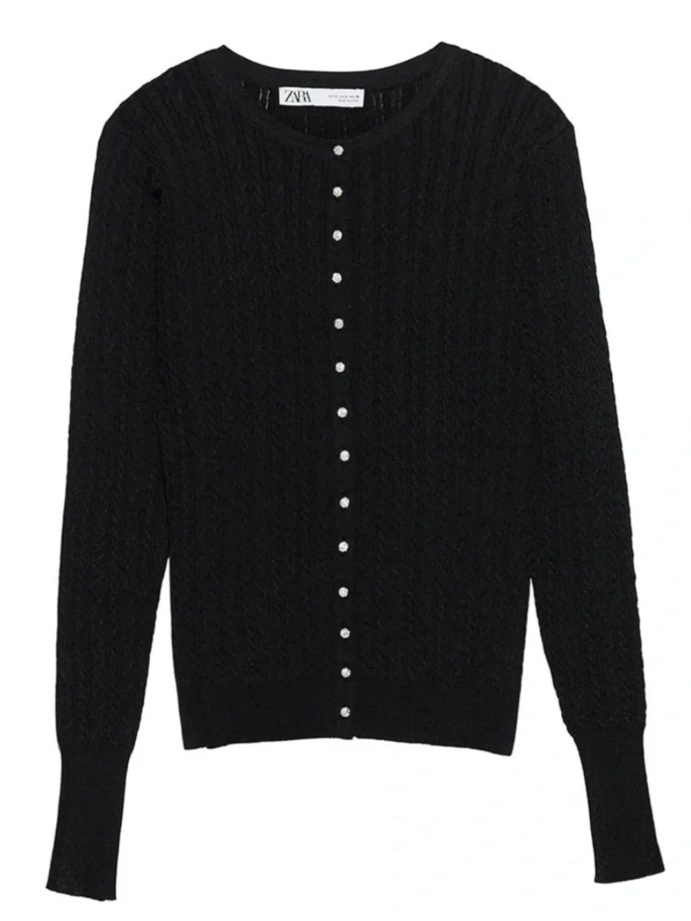 ✨ Zara cable-knit cardigan with rhinestone buttons